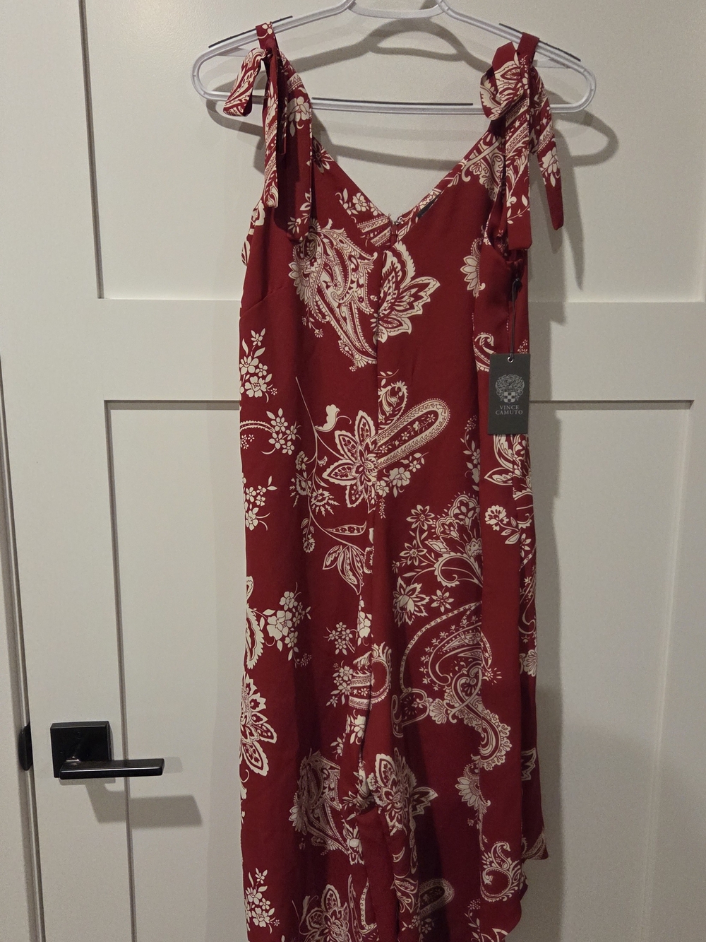 Vince Camuto Red Paisley  Jumpsuit with Tie Shoulders